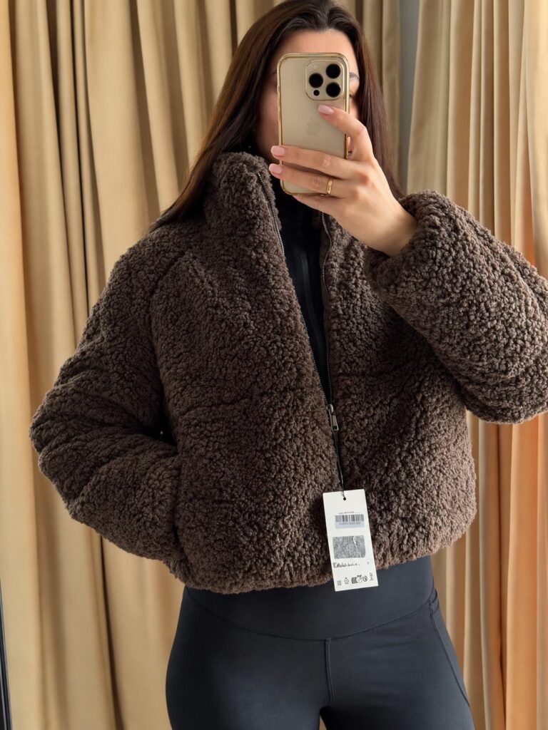Kurtka czekoladowa ZARA anorak ze sztucznego baranka z ociepleniem termicznym