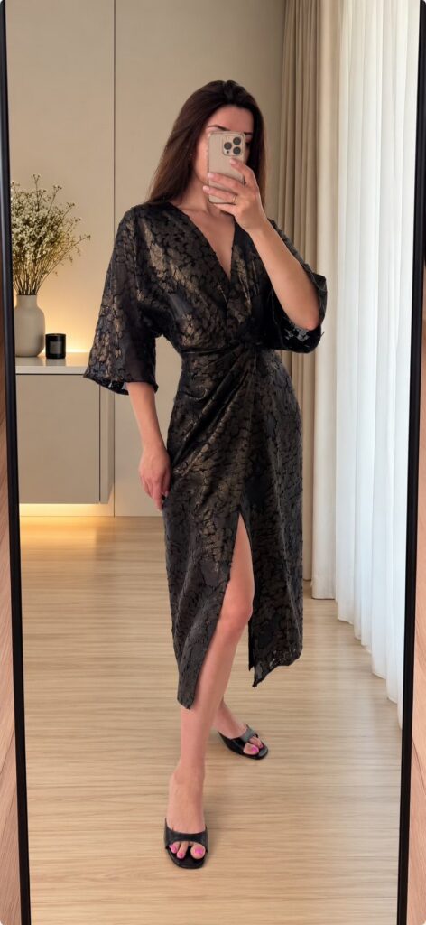 Sukienka kimono midi z efektem foil